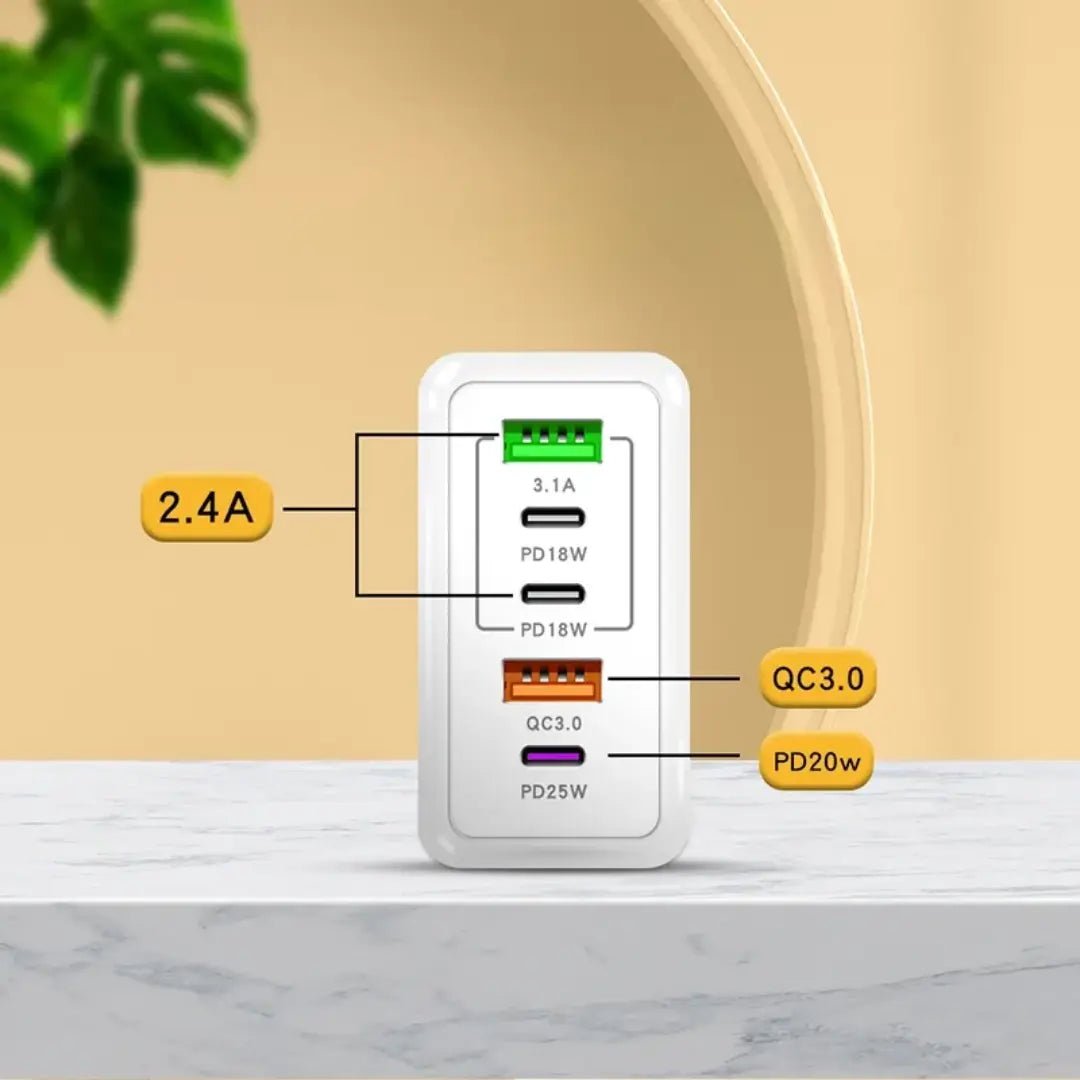 USB Oplader 5 Poorts + USB C + Quick Charge 3.0 - Smartwatchmagazijn