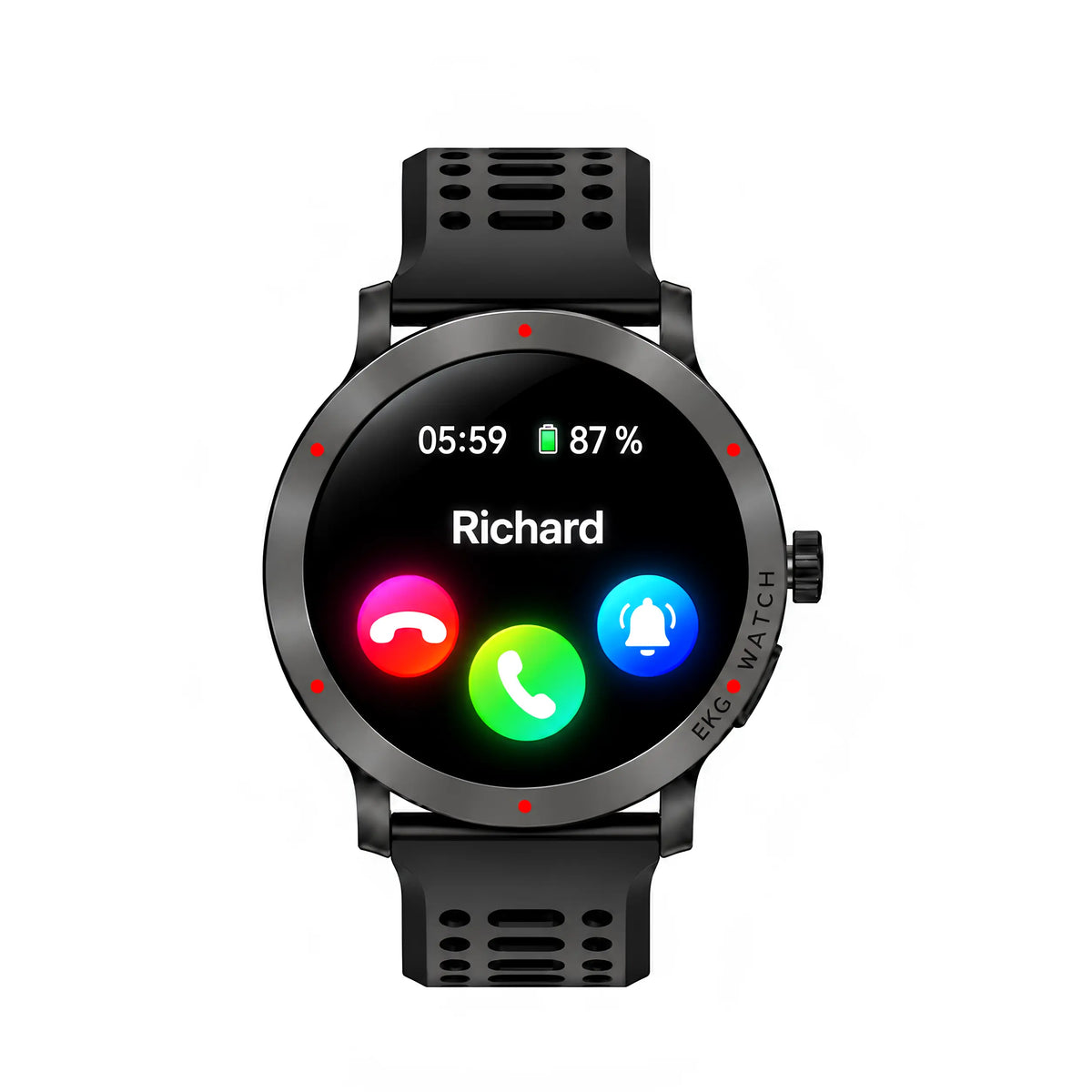 Smart Pro Vital toont een inkomende oproep van Richard met knoppen om op te nemen of te weigeren