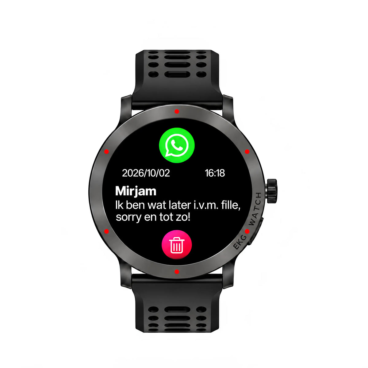Smart Pro Vital toont een binnengekomen WhatsApp-bericht van Mirjam