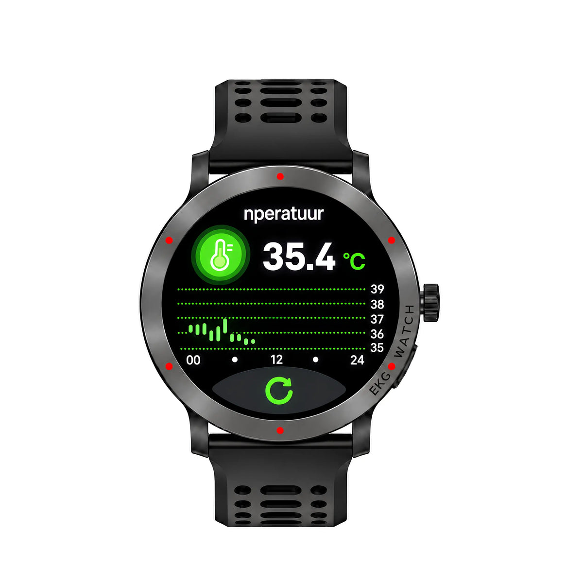 Smart Pro Vital toont een lichaamstemperatuur van 35,4 graden Celsius