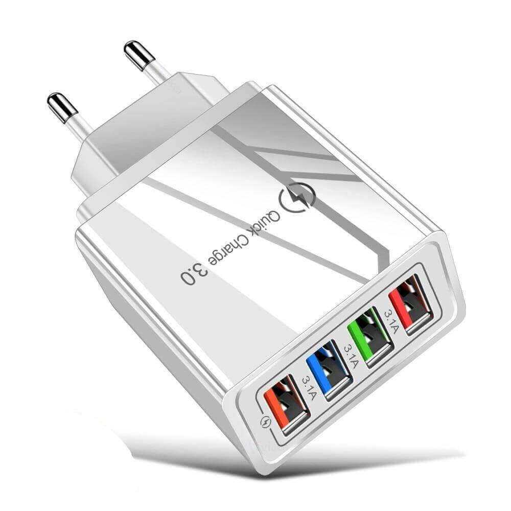 USB oplader 4 poorts + Quick Charge 3.0 - Laadt al jouw apparaten tegelijk op! - Smartwatchmagazijn.nl